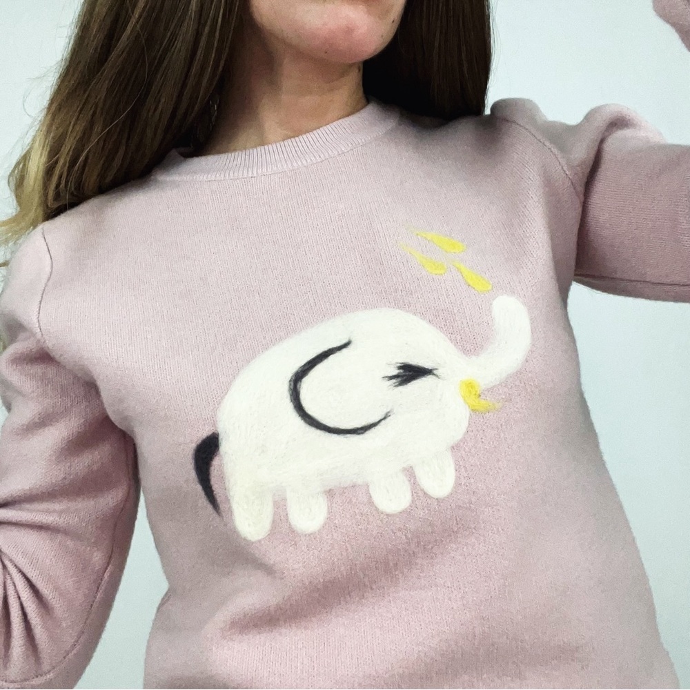 Jacquard-Knit Felted Elephant Crewneck Sweater | Size S